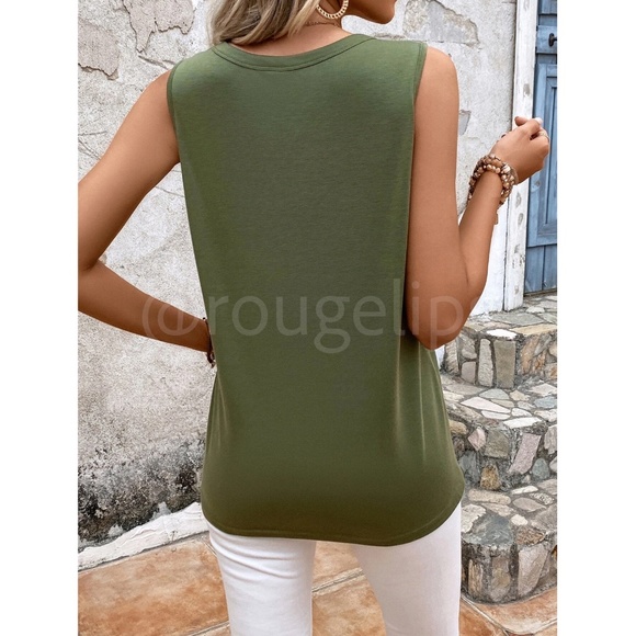 Green Tank Top Distressed Cut Holes Shirt Casual Stretchy - Picture 3 of 8